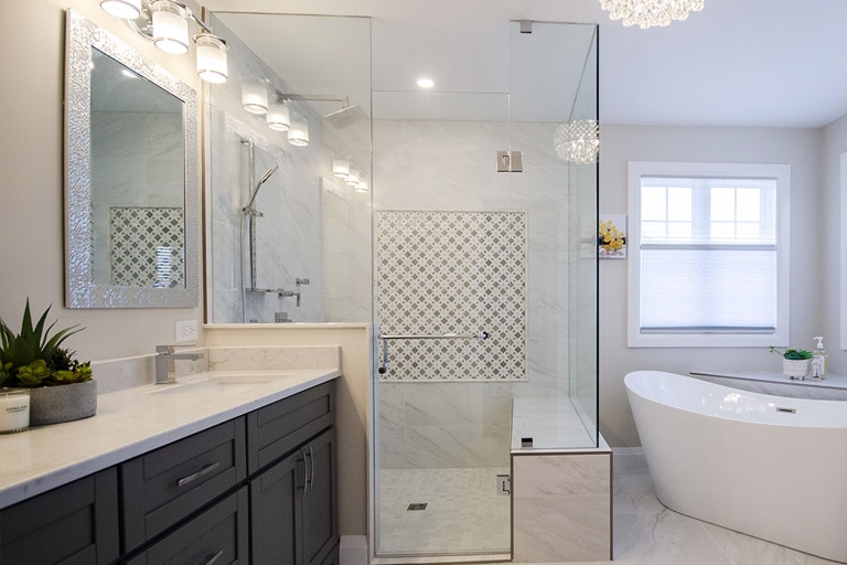 Bathroom tile detail — Bowmanville heritage home renovation
