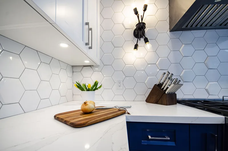 Transitional White & Blue Kitchen with Some Gold - Image 10