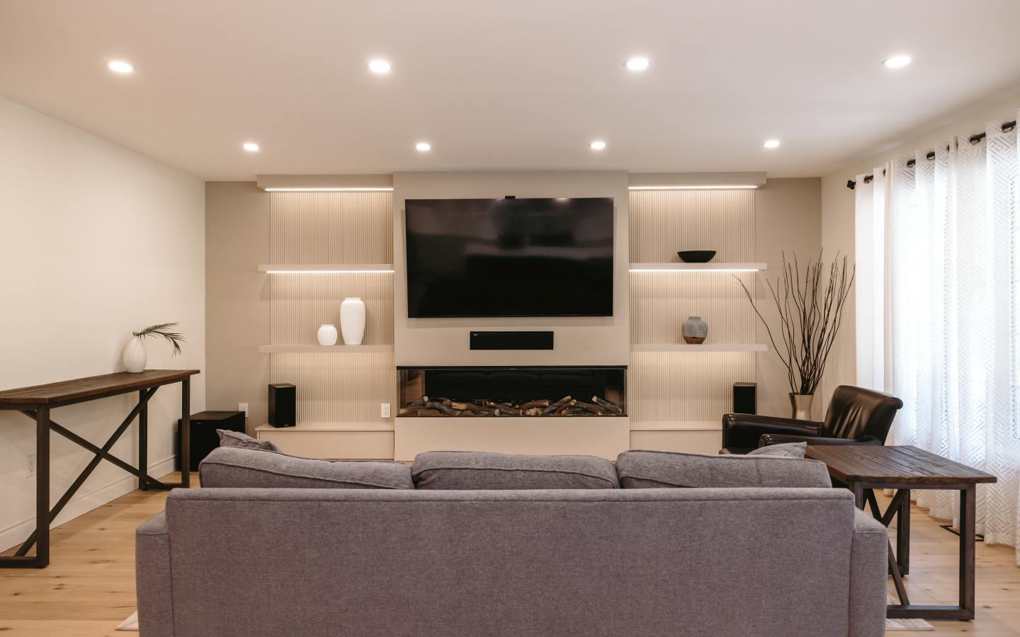 Custom TV unit with dimmable lighting in Whitby living space