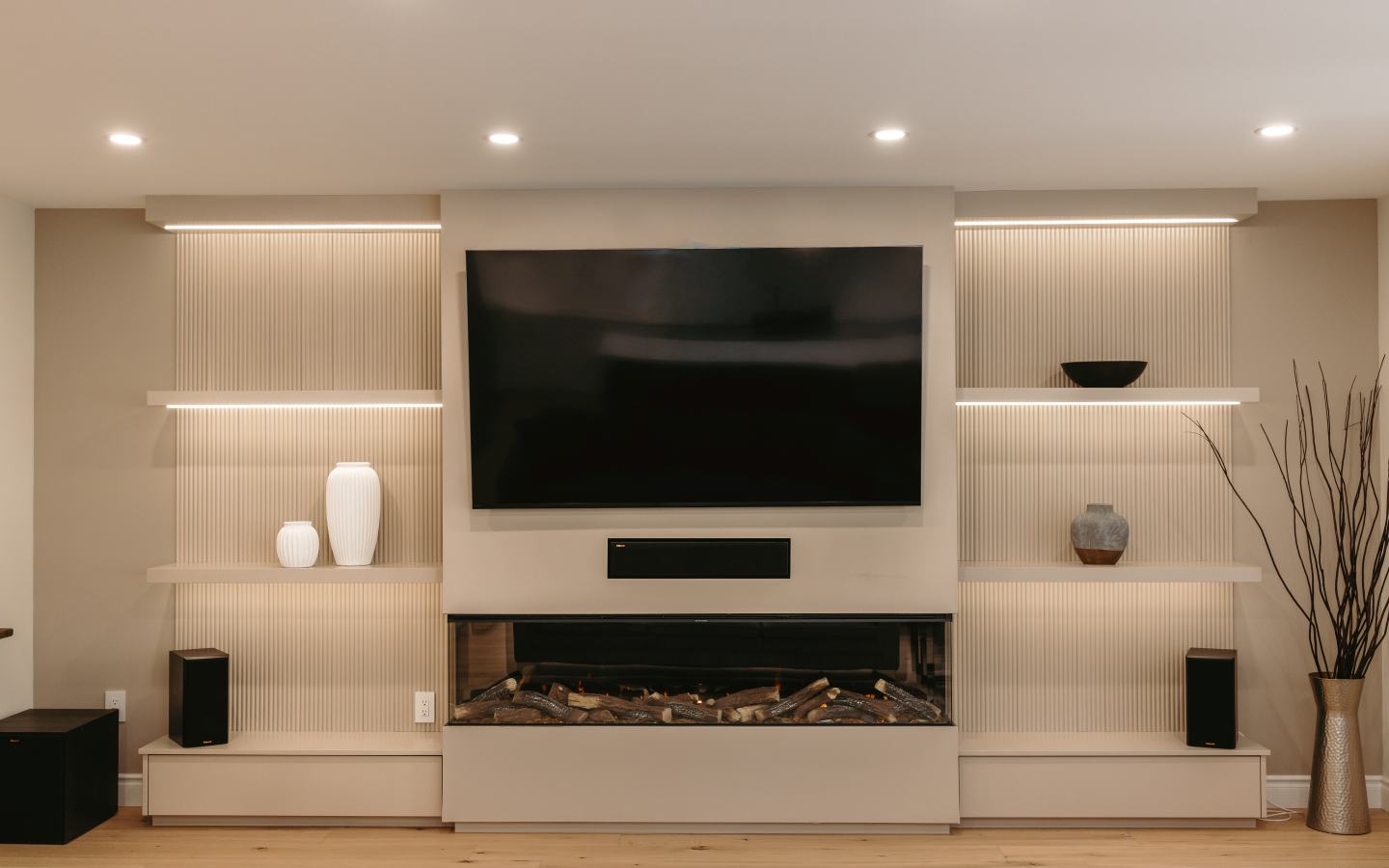 Custom TV unit with dimmable lighting in Whitby living space