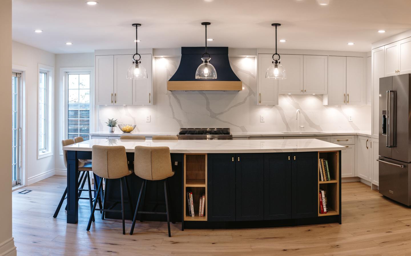 Open concept main floor renovation in Whitby with engineered hardwood flooring